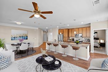 Living room with kitchen view